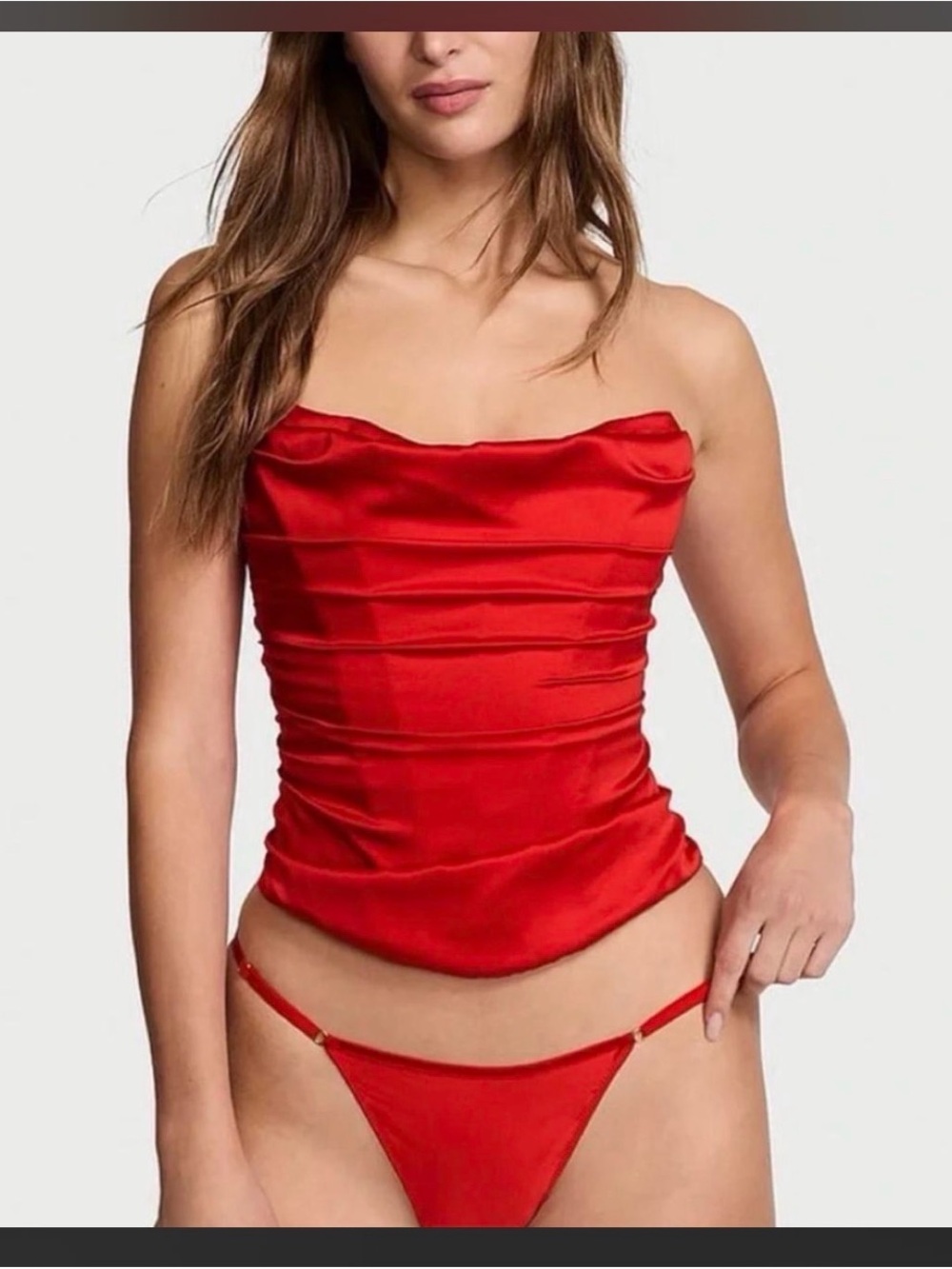 Victoria's Secret Red Satin Strapless Bandeau Top NWT